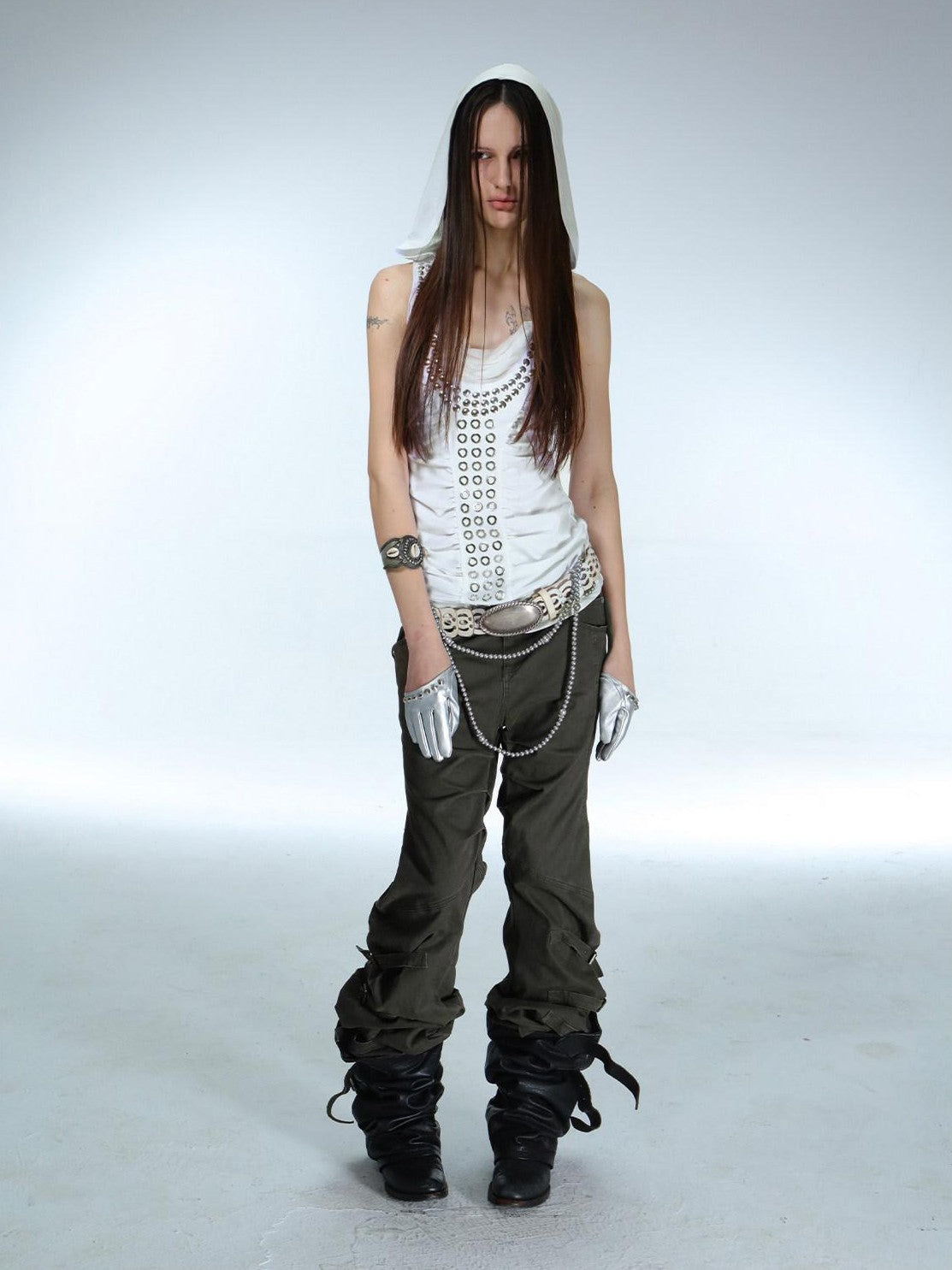 Armor Inspired Studded Ruched Hooded Racerback Slim Women'S Lyocell Tank Tops