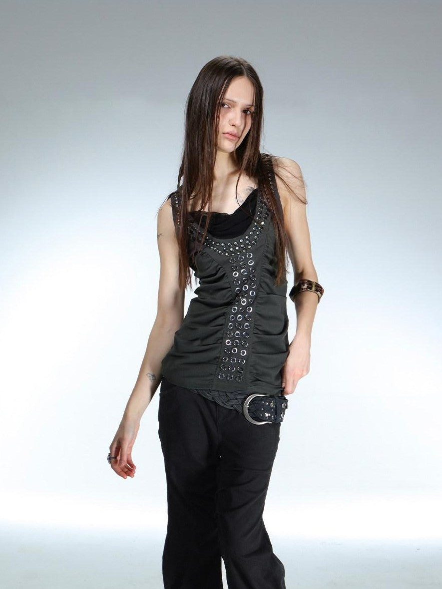 Armor Inspired Studded Ruched Hooded Racerback Slim Women'S Lyocell Tank Tops