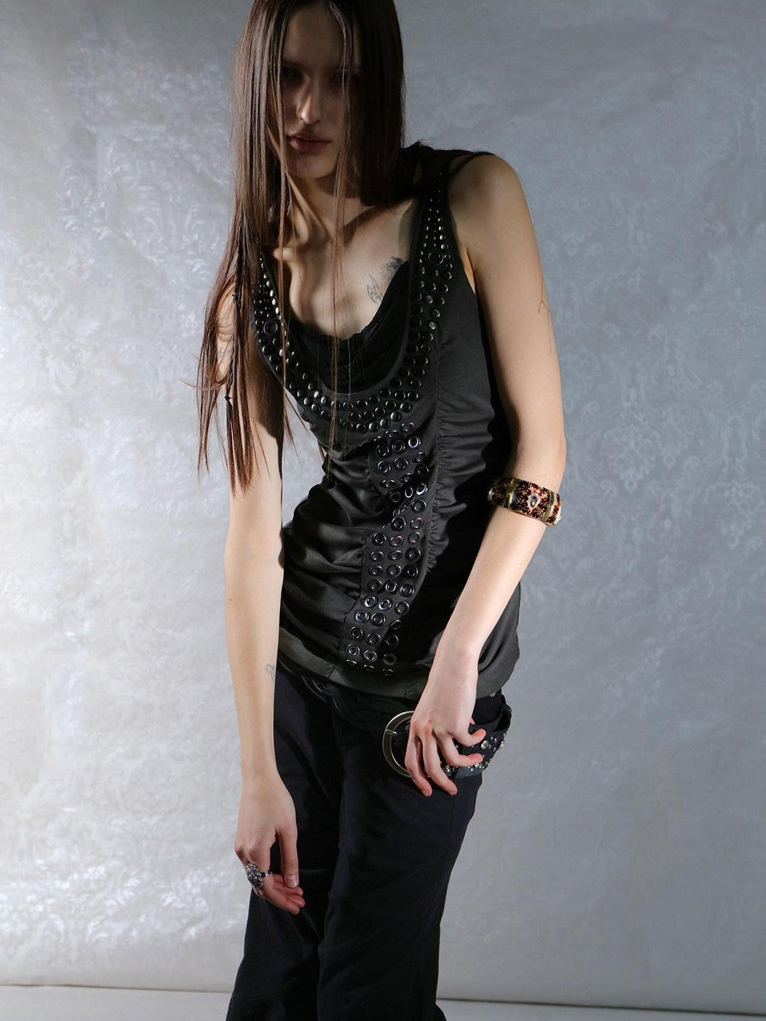 Armor Inspired Studded Ruched Hooded Racerback Slim Women'S Lyocell Tank Tops