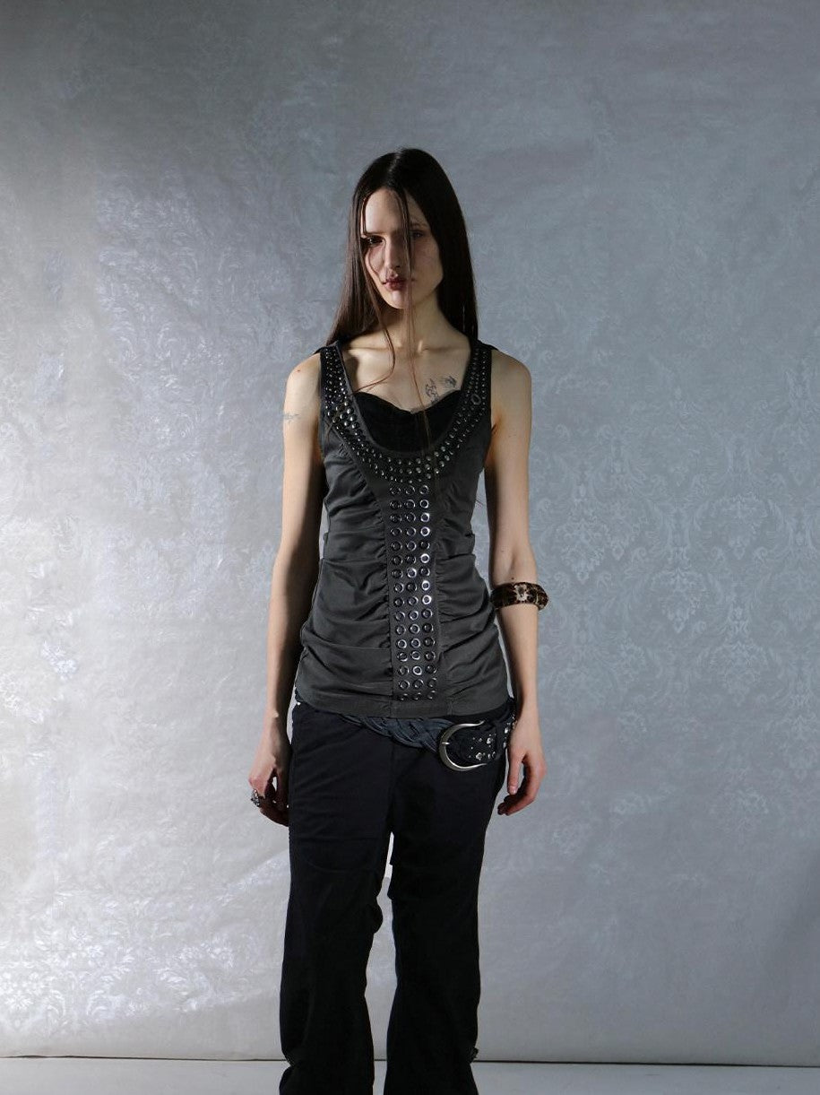Armor Inspired Studded Ruched Hooded Racerback Slim Women'S Lyocell Tank Tops