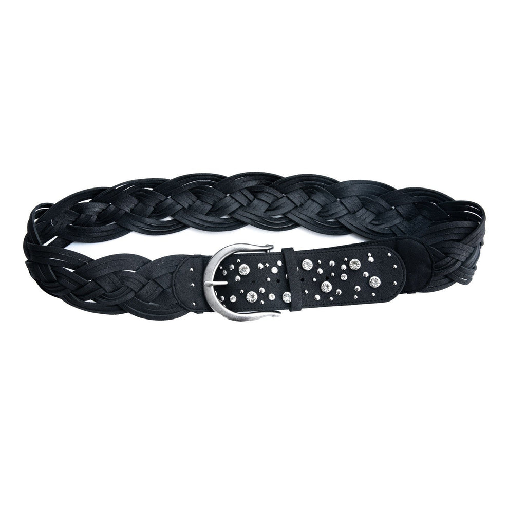 Boho Three Strand Braided Studded Crystal Buckle Women'S Soft Leather Belts