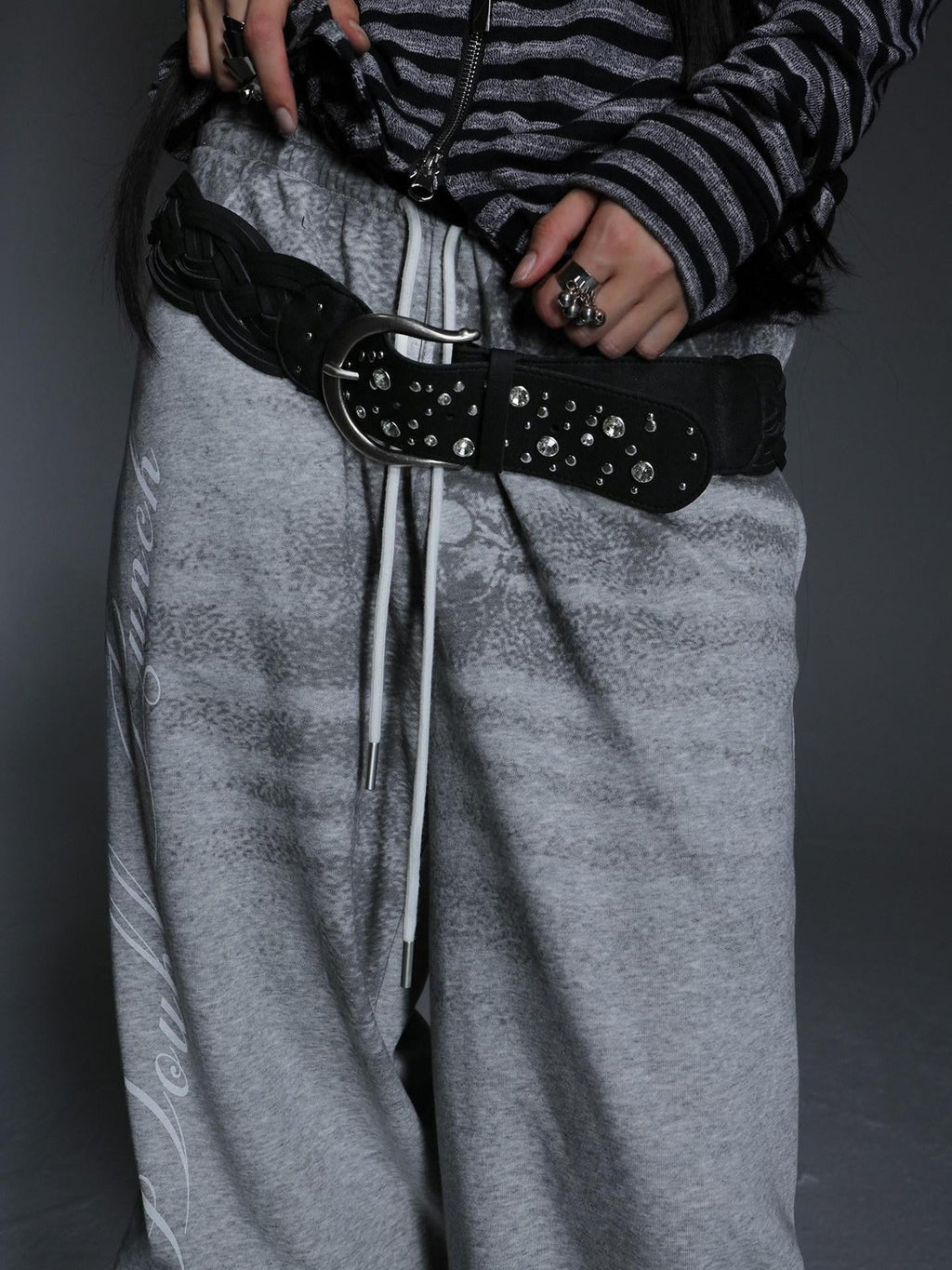 Boho Three Strand Braided Studded Crystal Buckle Women'S Soft Leather Belts