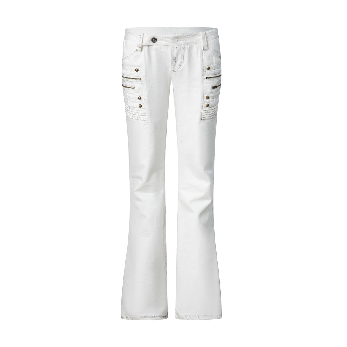 Distressed Washed Low-rise 3d Seam White Women's Cotton Straight-leg Jeans