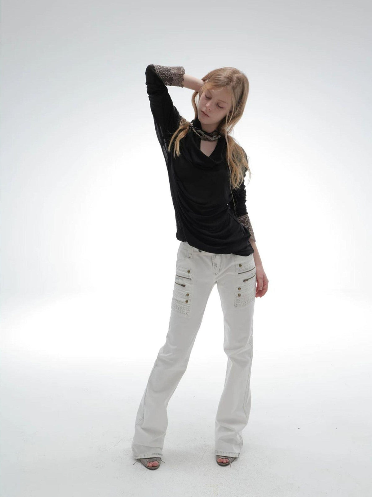 Distressed Washed Low-rise 3d Seam White Women's Cotton Straight-leg Jeans