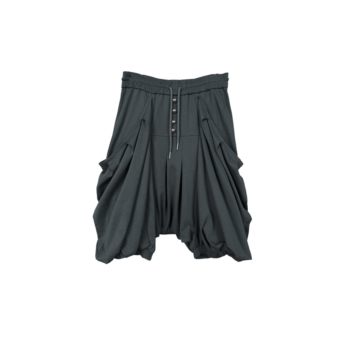Heather Gray Harem Lantern Pocket Women'S Cotton Sweatshirt Bermuda Shorts