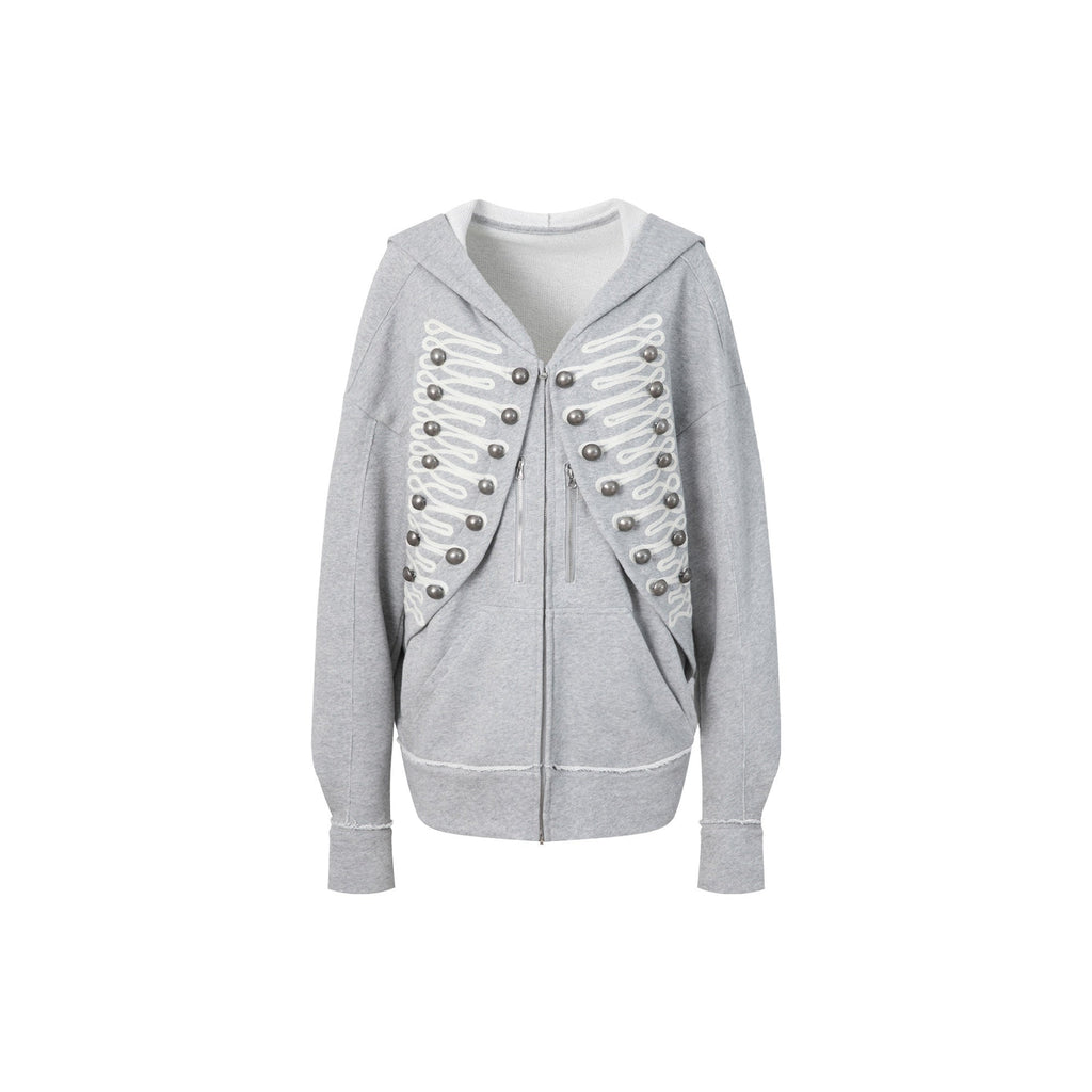 Napoleonic Embroidered Metal Button Zippered Loose Women'S Cotton Hoodies