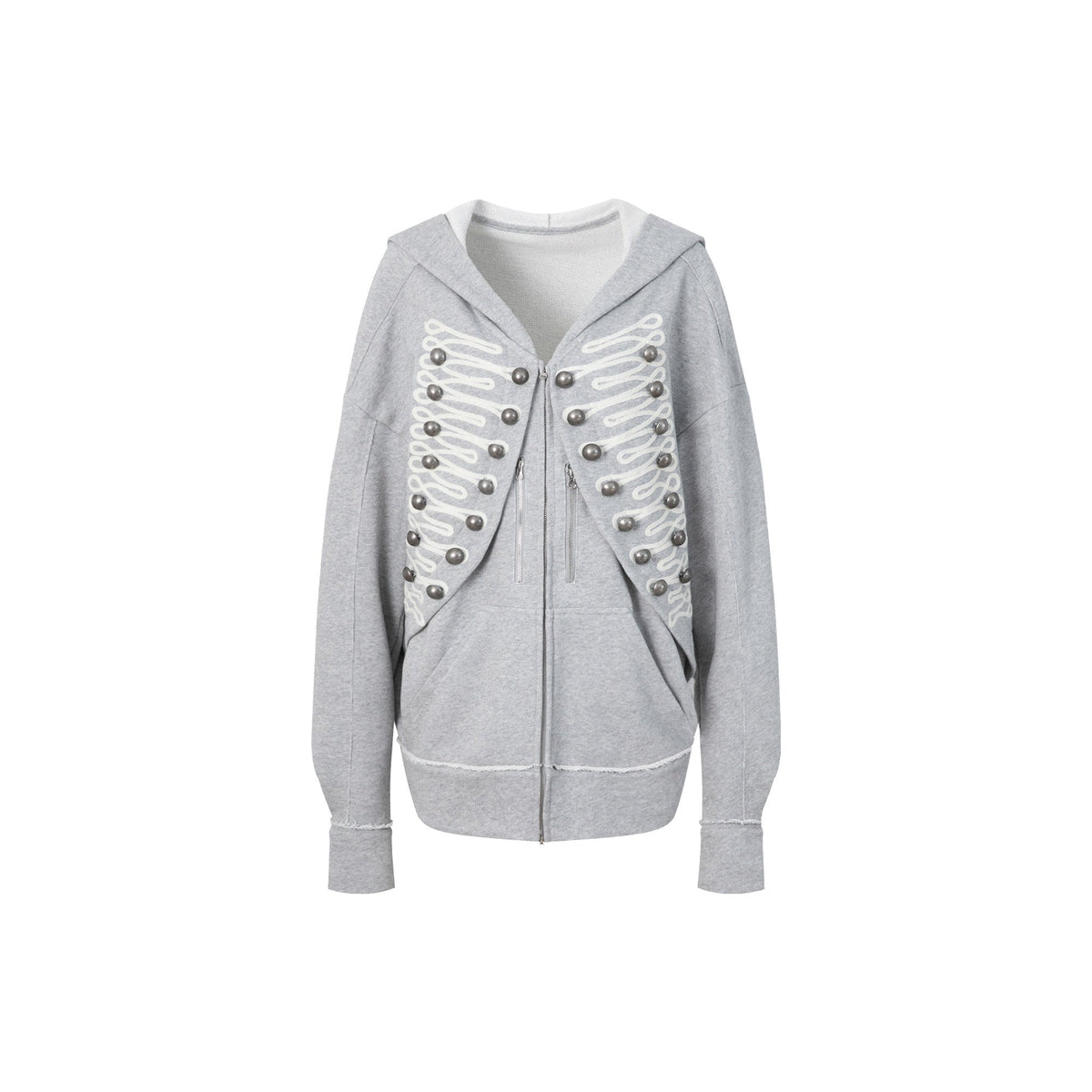 Napoleonic Embroidered Metal Button Zippered Loose Women'S Cotton Hoodies