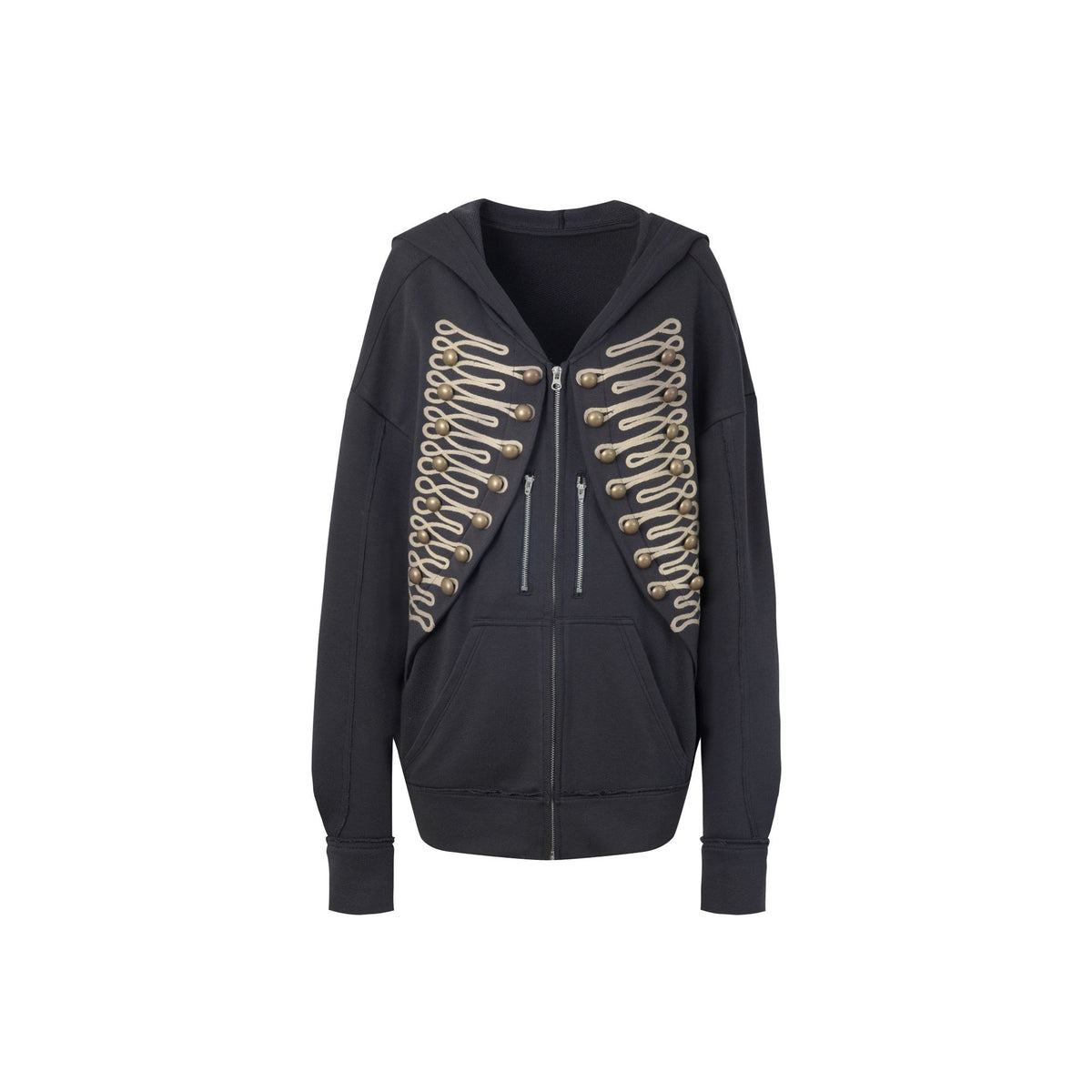 Napoleonic Embroidered Metal Button Zippered Loose Women'S Cotton Hoodies