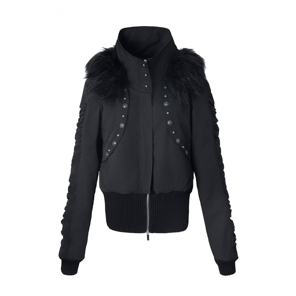 Olive Punk Cinched Waist Faux Fur Hooded Women'S Casual Jackets
