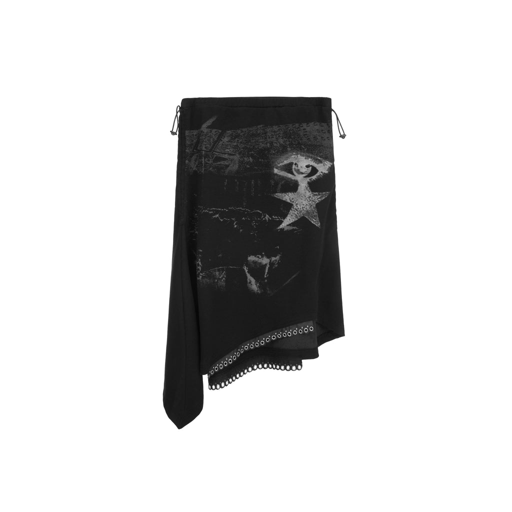 Punk Print Asymmetric Adjustable Low Waist Women'S Cotton Blend Midi Skirts