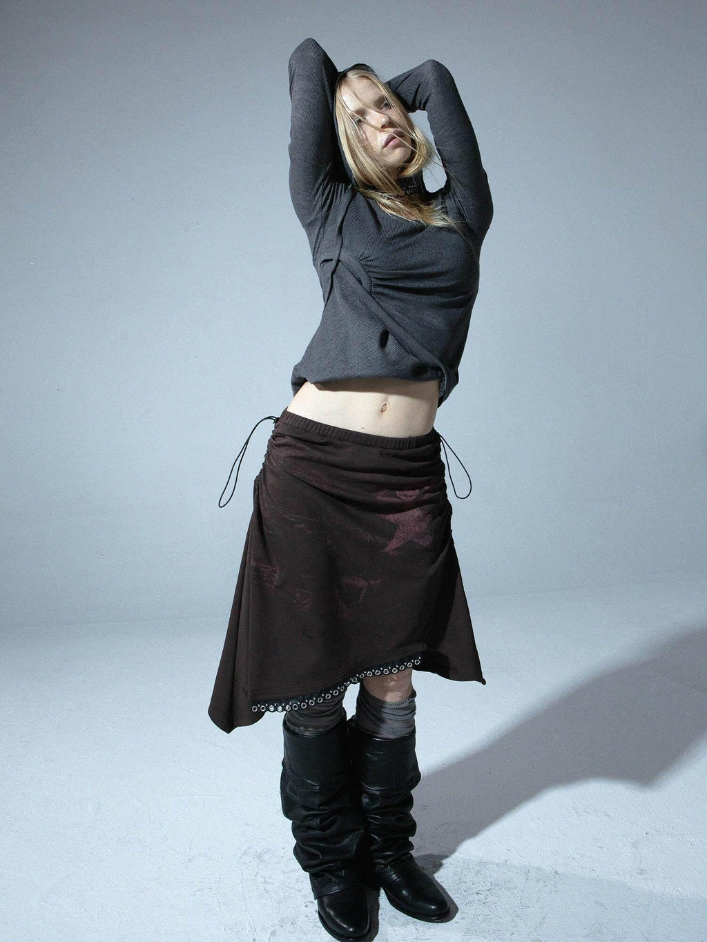Punk Print Asymmetric Adjustable Low Waist Women'S Cotton Blend Midi Skirts