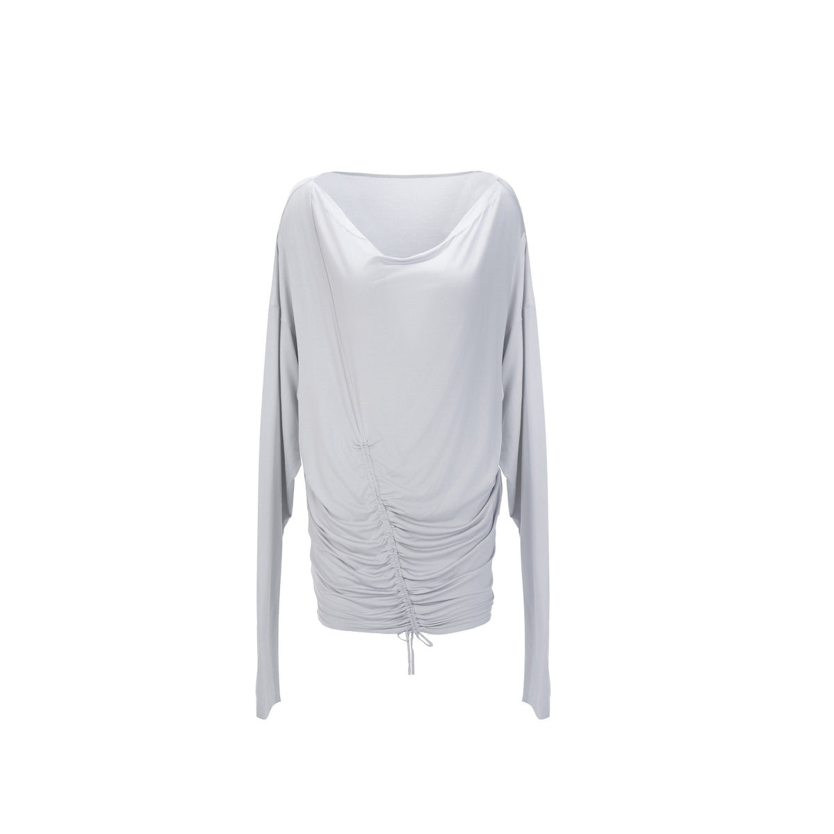 Relaxed Drawstring Boatneck Batwing Women'S Stretch Blend Long Sleeve T-Shirts