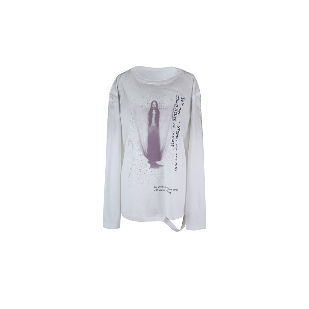 Retro Maroon Distressed Handpainted Print Women'S Cotton Long Sleeve T-Shirts