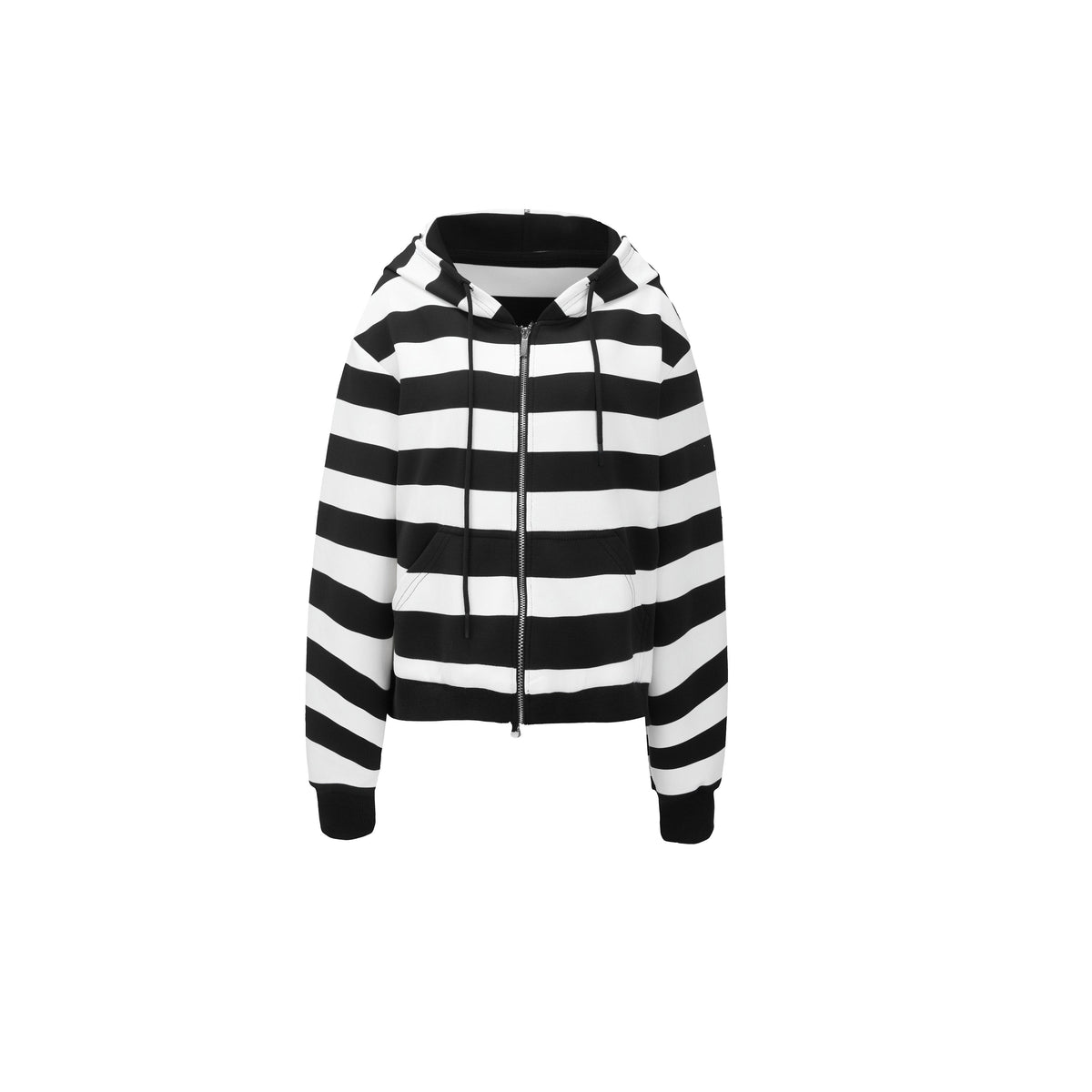 Retro Punk Striped Straight Zip Ribbed Pockets Women'S Poly Cotton Hoodies