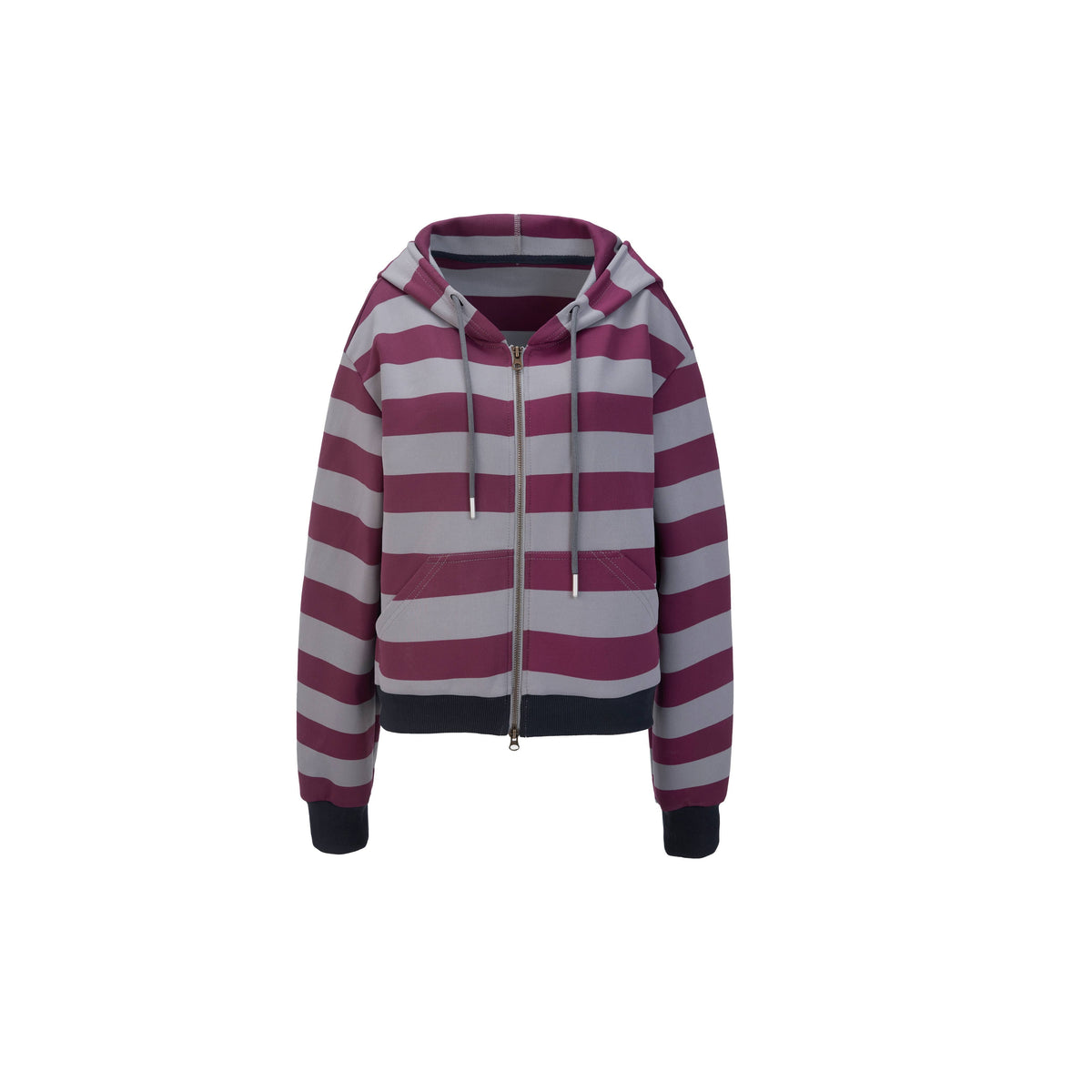 Retro Punk Striped Straight Zip Ribbed Pockets Women'S Poly Cotton Hoodies