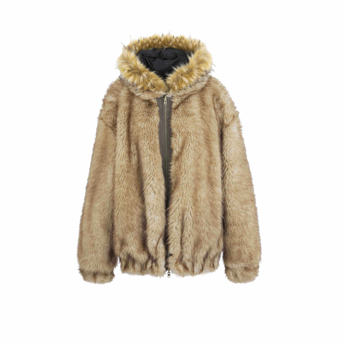 Teddy Hooded Ruching Fur Collar Reversible Women'S Faux Fur Casual Jackets