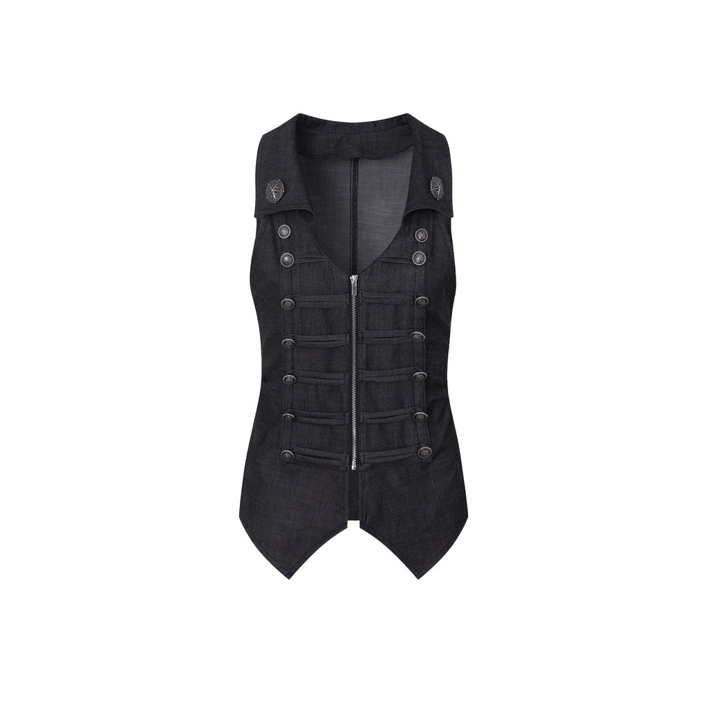 V-neck Vintage Metal Double Row Buttons Slim Waist Women'S Polyester Vests