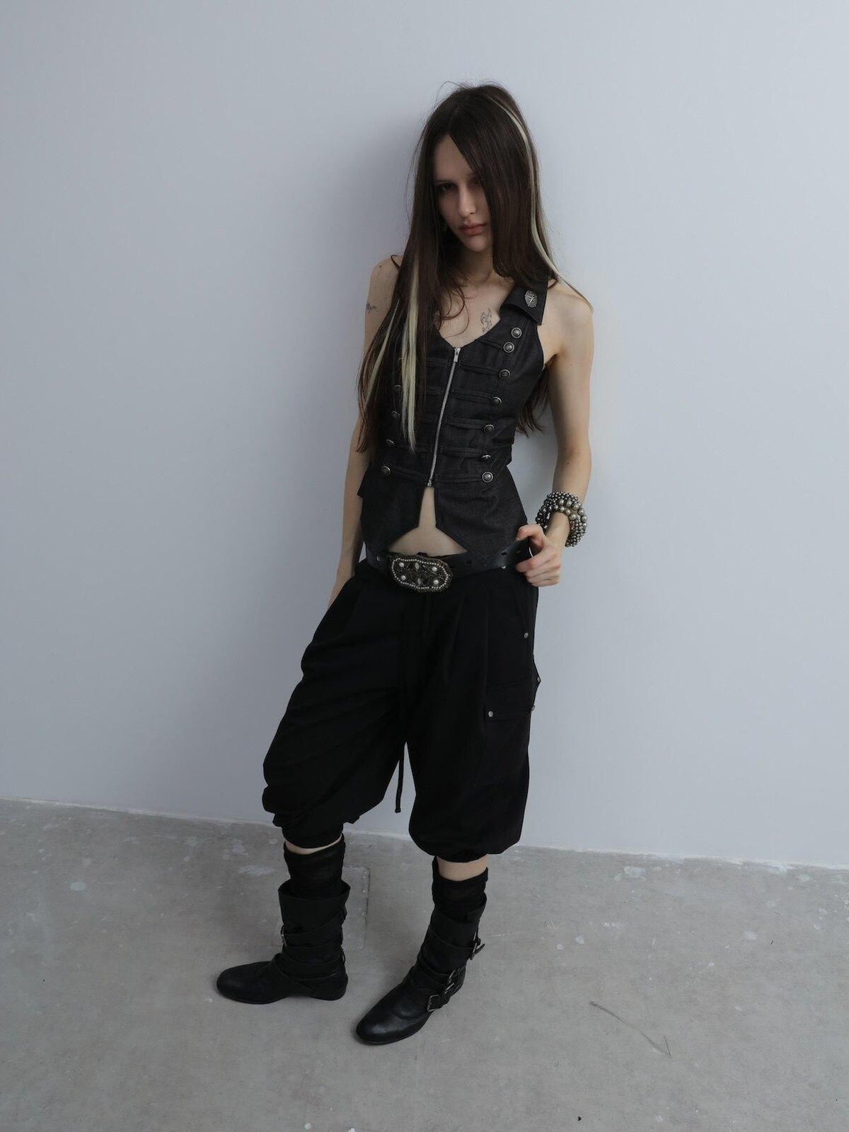 V-neck Vintage Metal Double Row Buttons Slim Waist Women'S Polyester Vests
