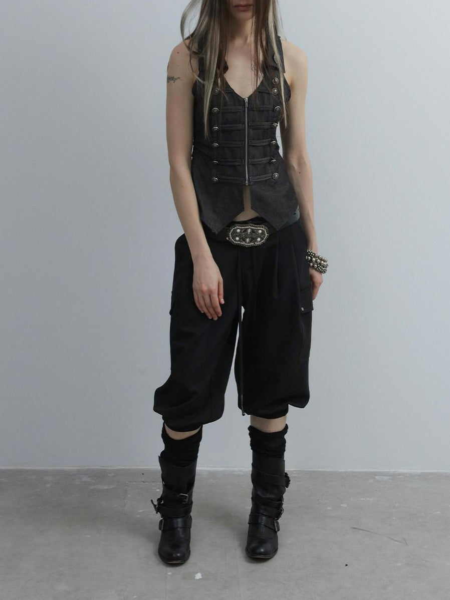 V-neck Vintage Metal Double Row Buttons Slim Waist Women'S Polyester Vests