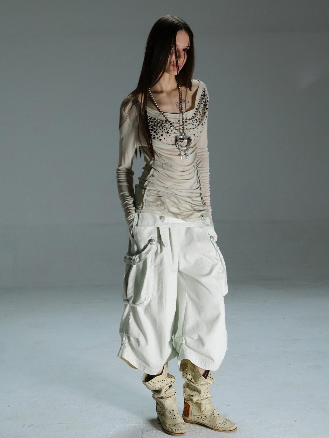 Vintage Low Waist 3D Tailored Zipper Loose Women'S Cotton Cargo Pants