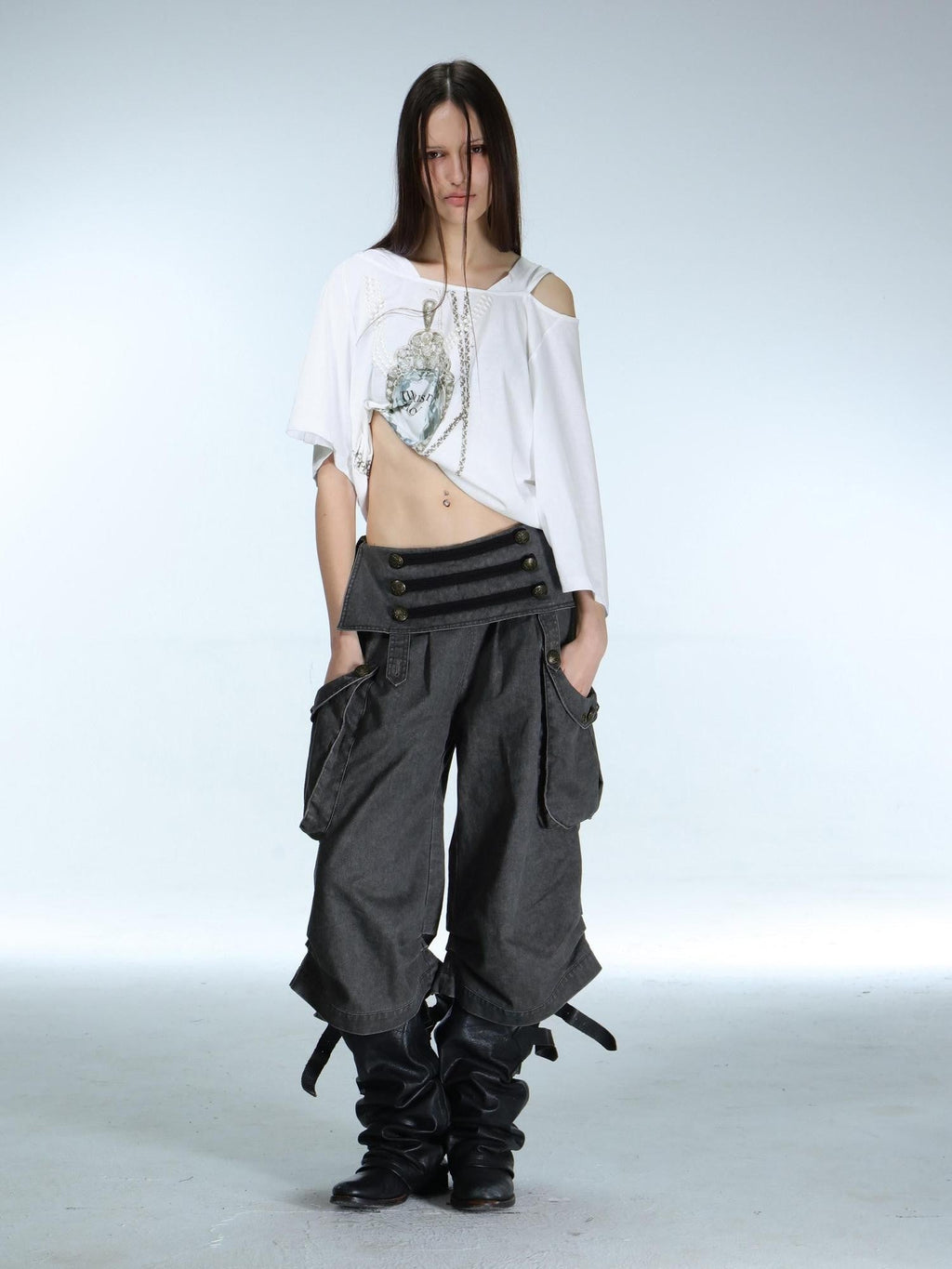 Vintage Low Waist 3D Tailored Zipper Loose Women'S Cotton Cargo Pants