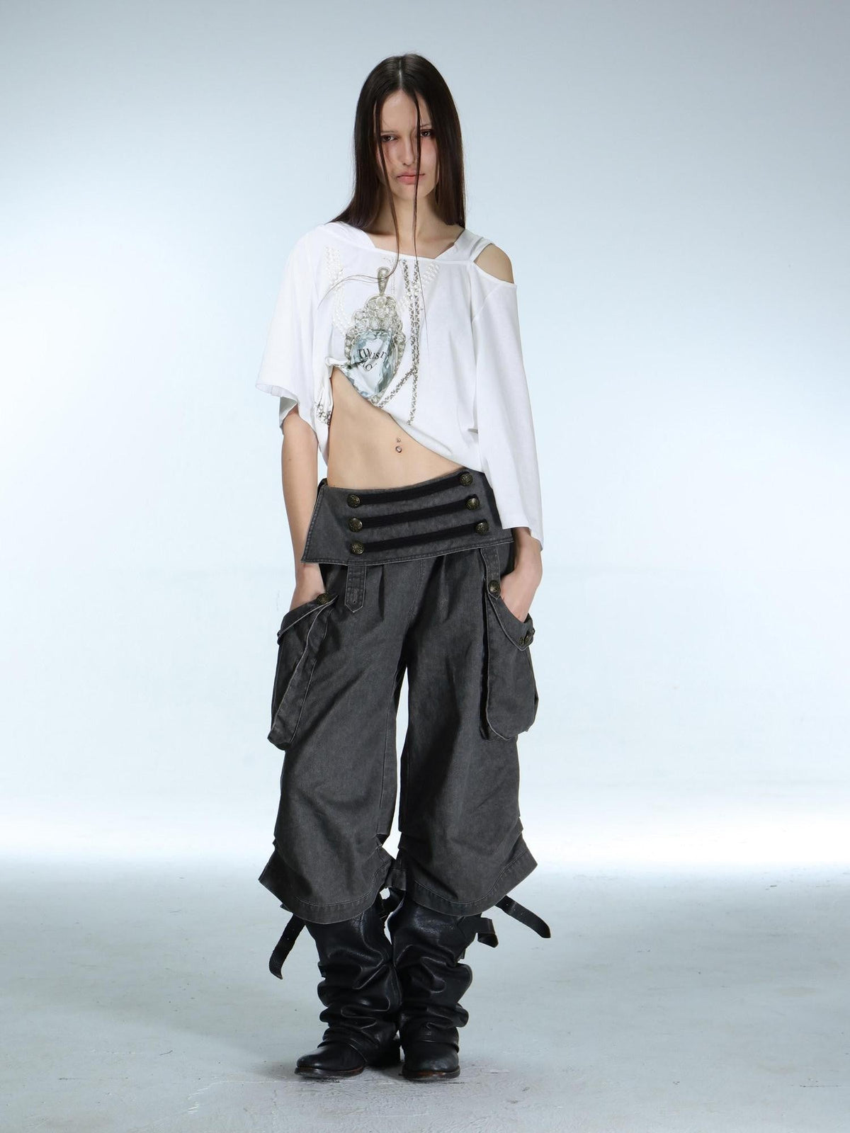 Vintage Low Waist 3D Tailored Zipper Loose Women'S Cotton Cargo Pants