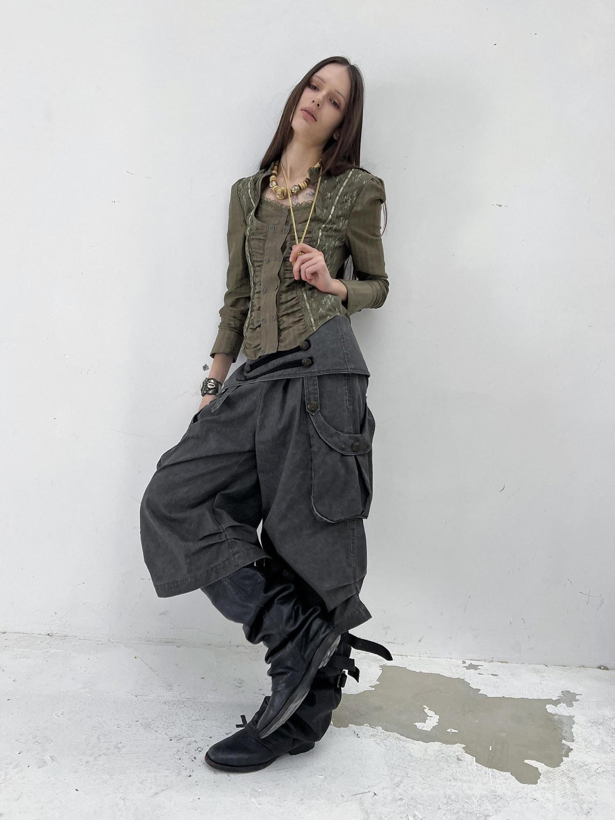 Vintage Low Waist 3D Tailored Zipper Loose Women'S Cotton Cargo Pants