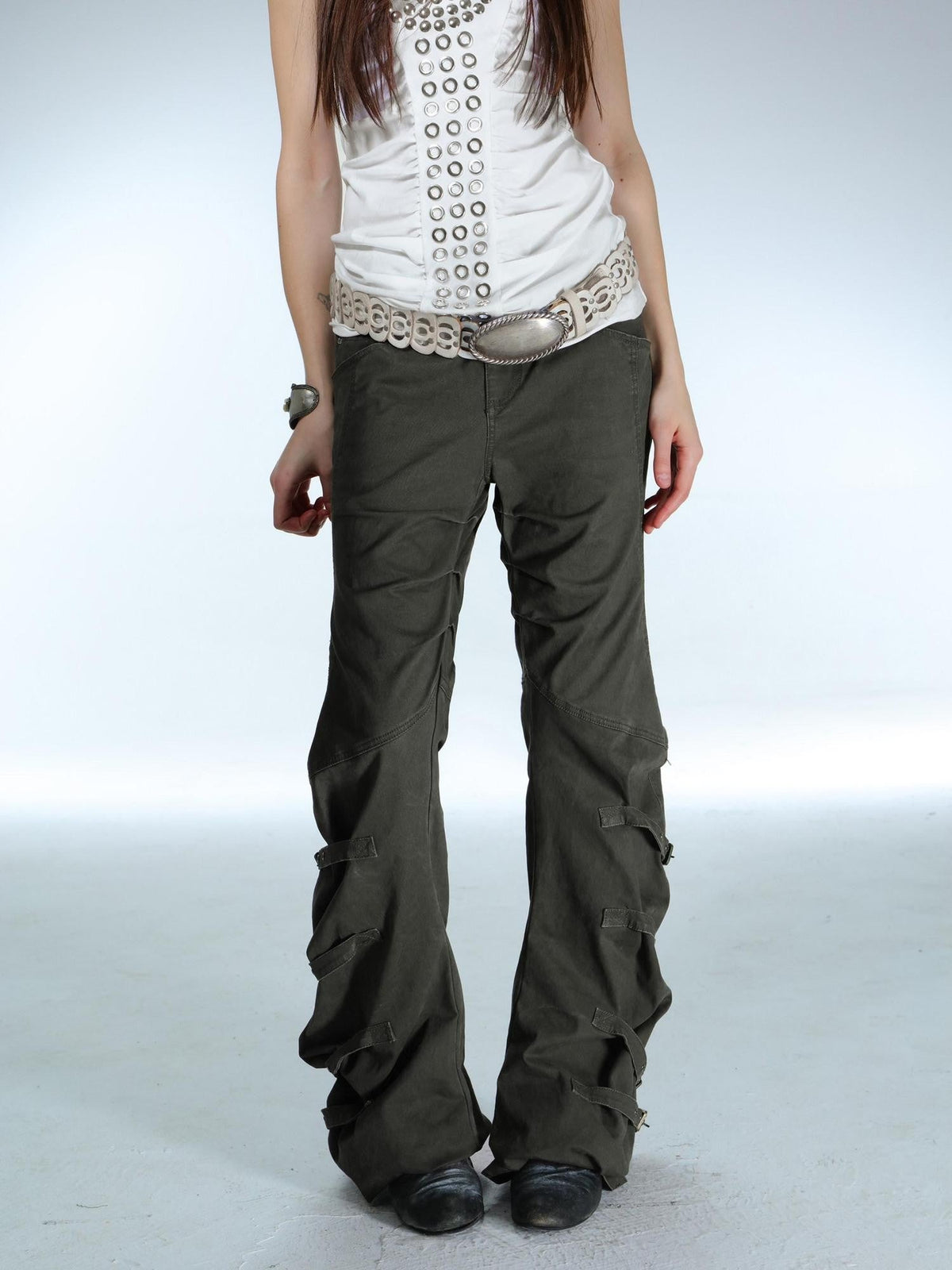 Washed Sculpted Knife Cut Utility Button Fly Women'S Cotton Stretch Chinos