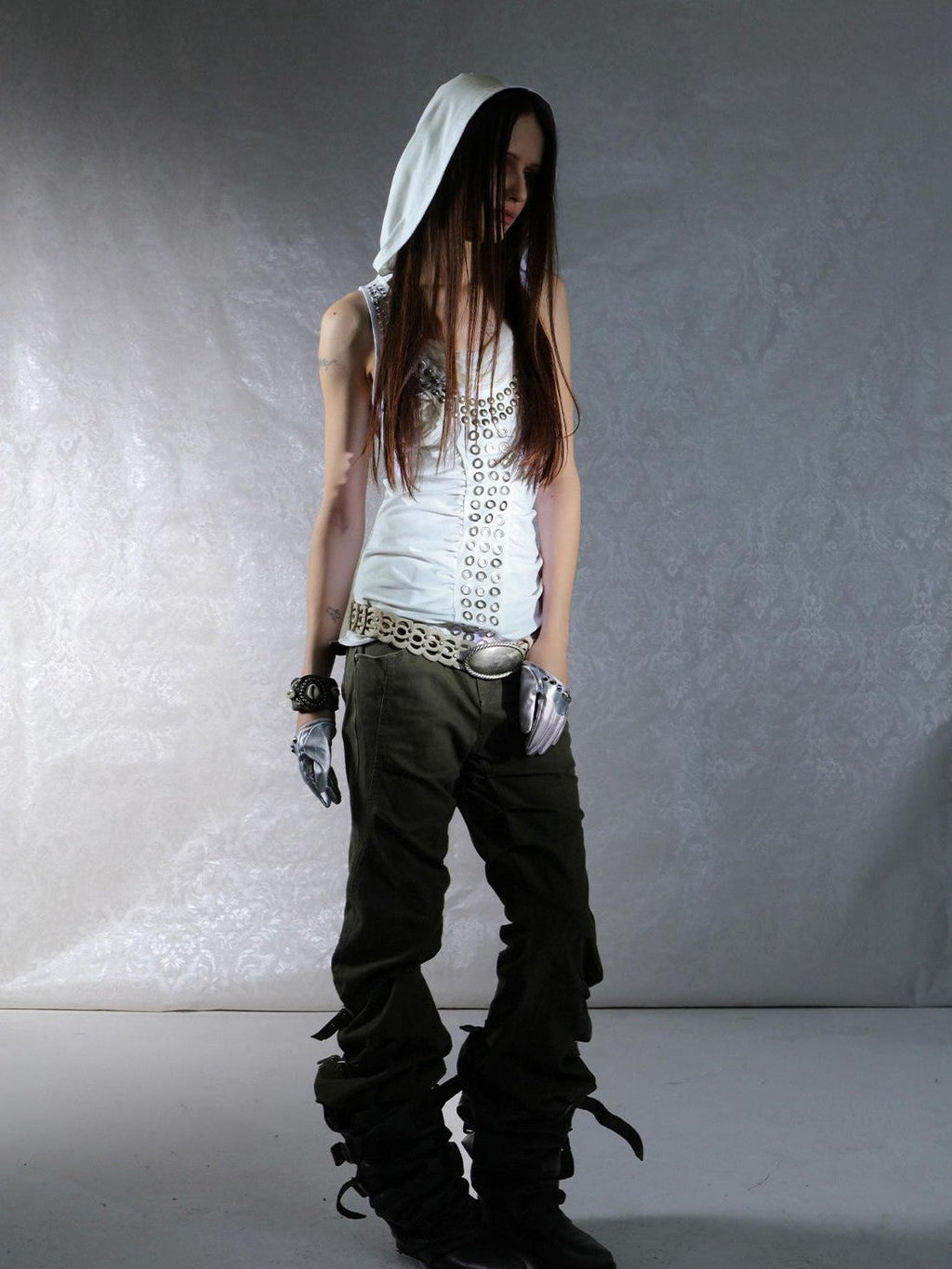 Washed Sculpted Knife Cut Utility Button Fly Women'S Cotton Stretch Chinos