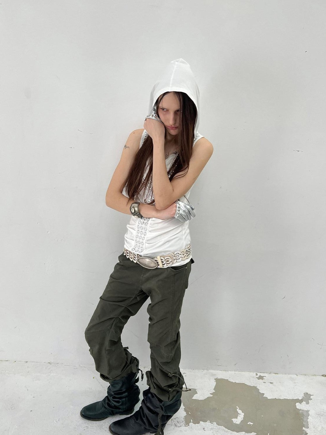 Washed Sculpted Knife Cut Utility Button Fly Women'S Cotton Stretch Chinos