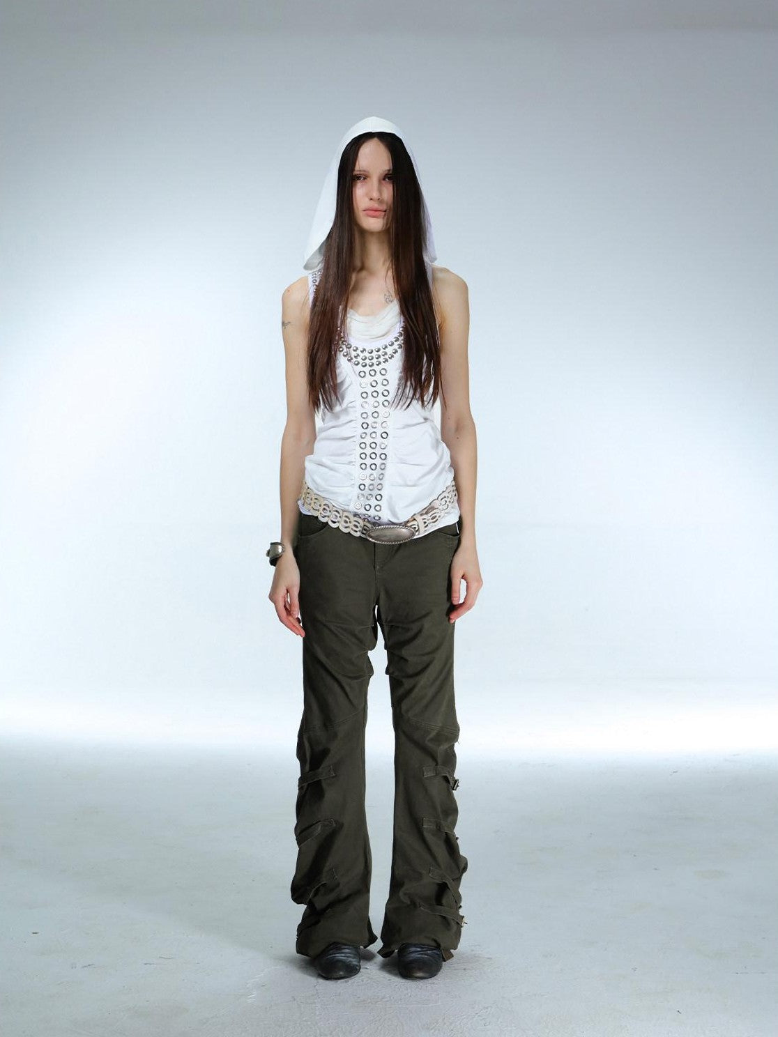 Washed Sculpted Knife Cut Utility Button Fly Women'S Cotton Stretch Chinos