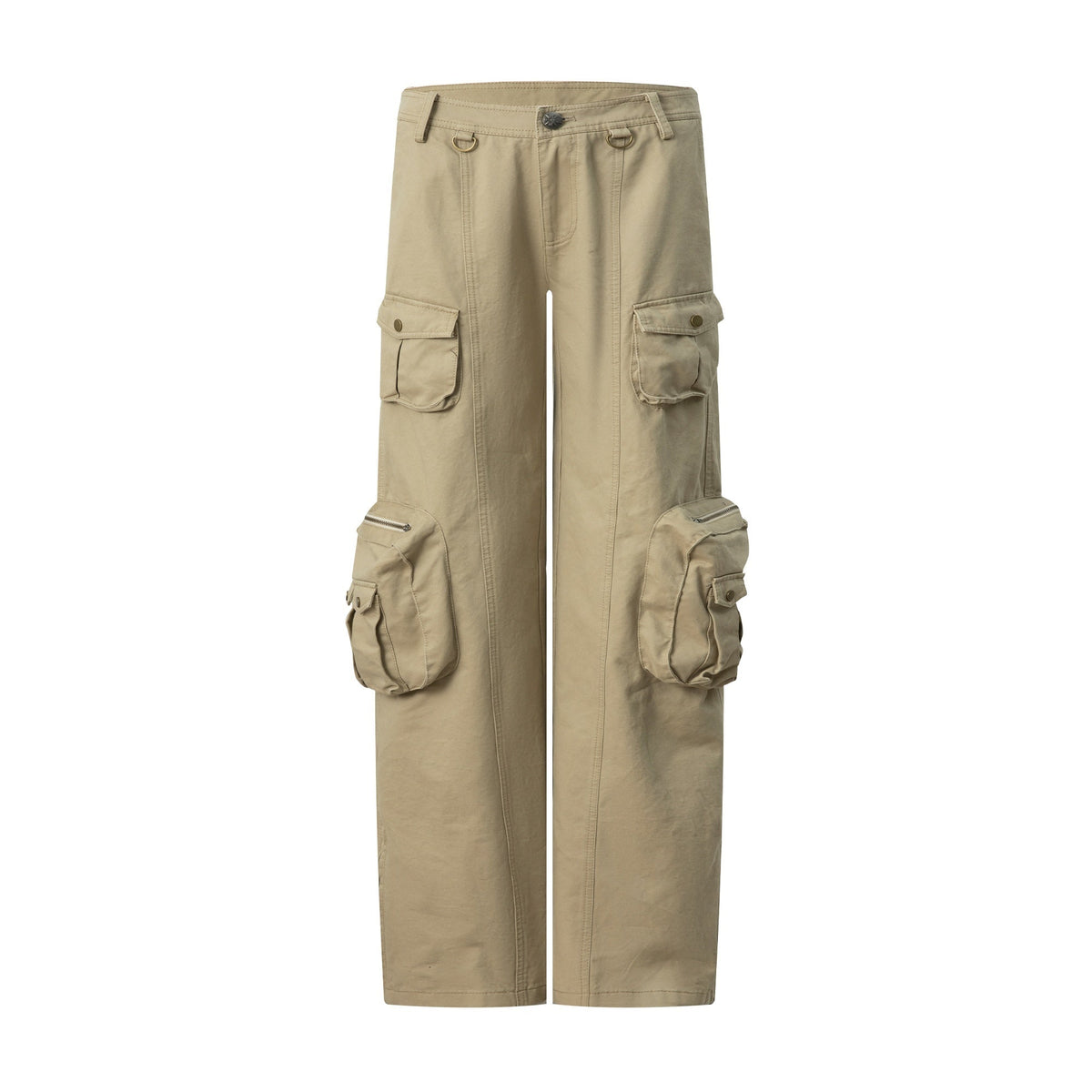 Washed Utility Pocket Straight Leg Techwear Women's Cotton Cargo Pants