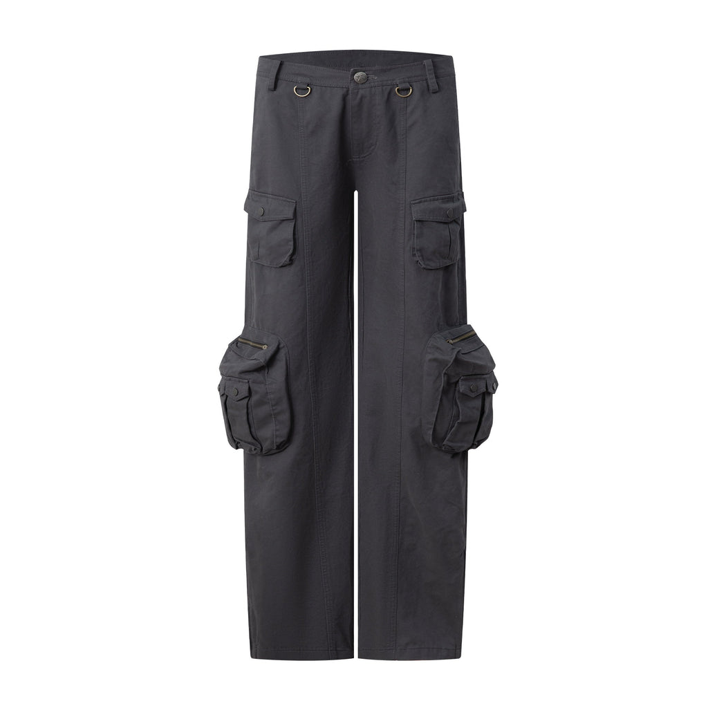 Washed Utility Pocket Straight Leg Techwear Women's Cotton Cargo Pants