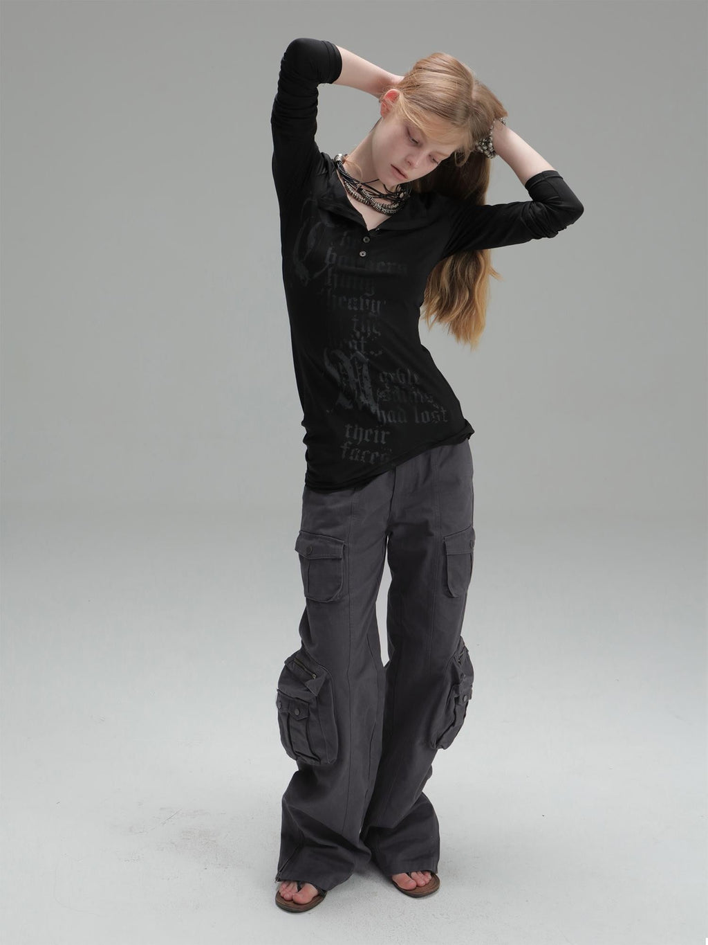 Washed Utility Pocket Straight Leg Techwear Women's Cotton Cargo Pants