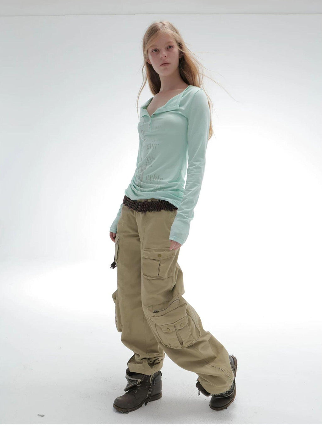 Washed Utility Pocket Straight Leg Techwear Women's Cotton Cargo Pants