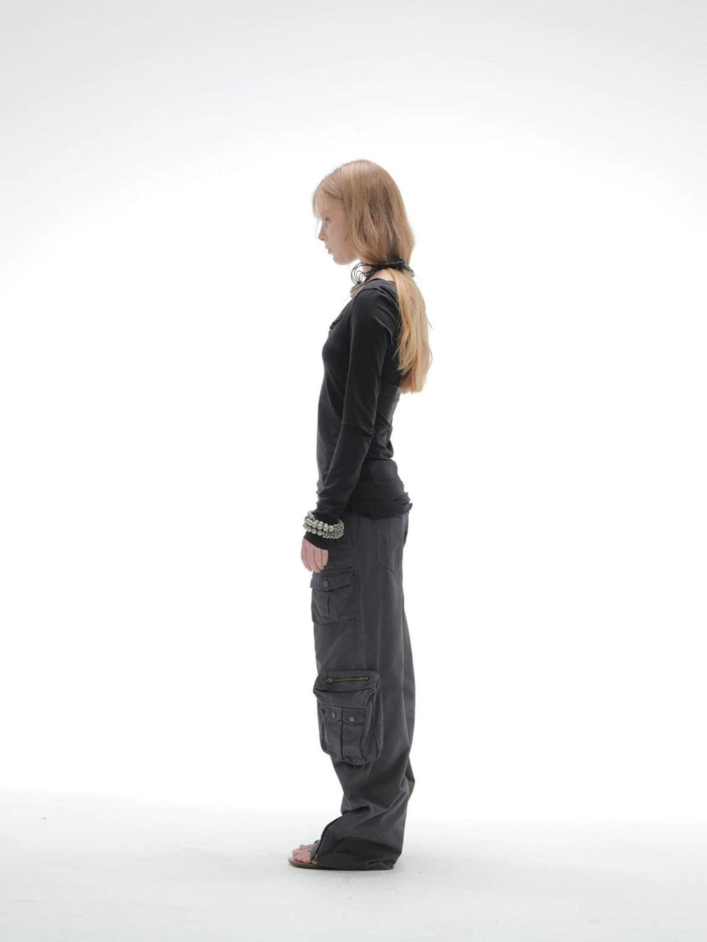 Washed Utility Pocket Straight Leg Techwear Women's Cotton Cargo Pants