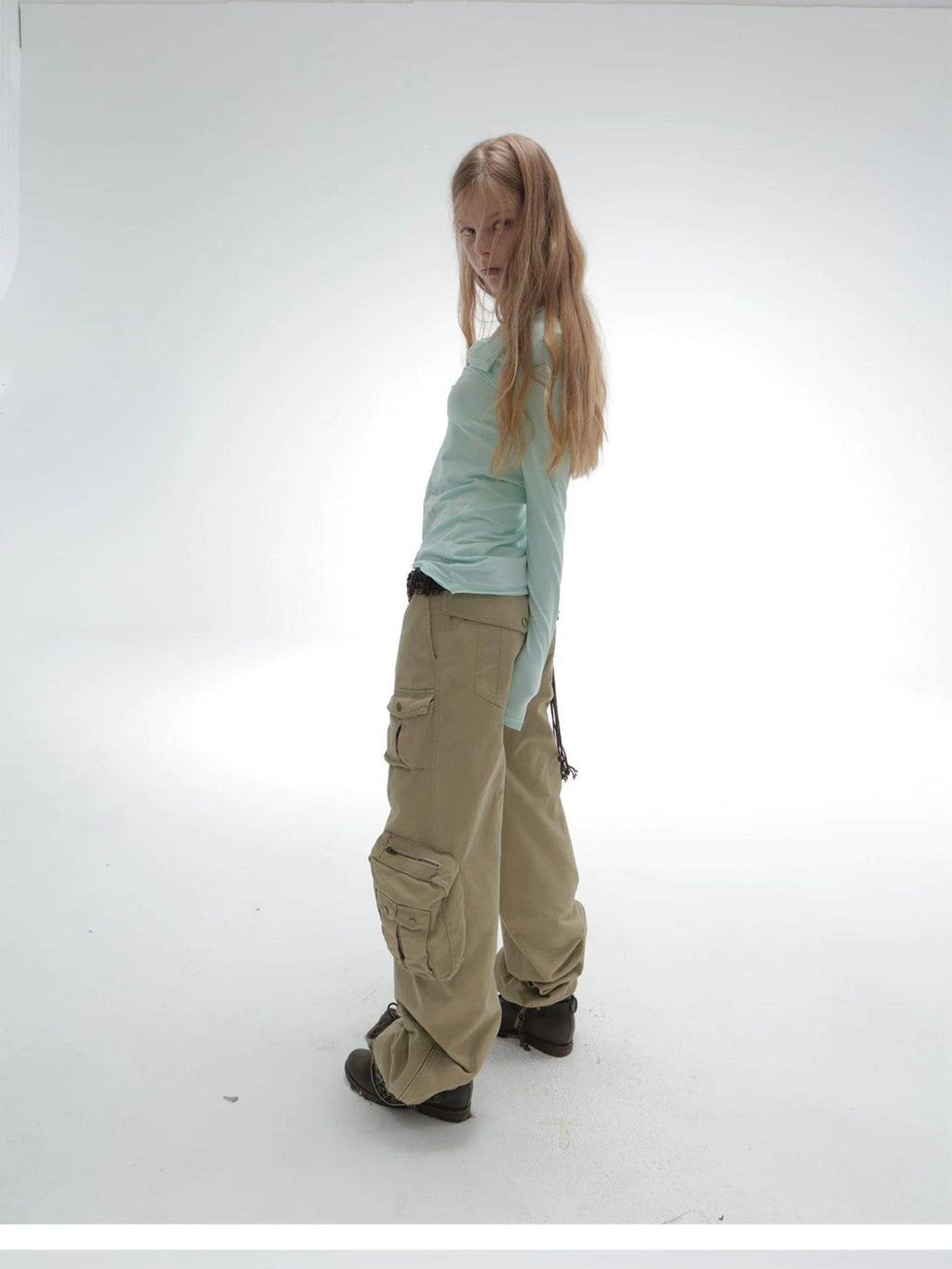 Washed Utility Pocket Straight Leg Techwear Women's Cotton Cargo Pants
