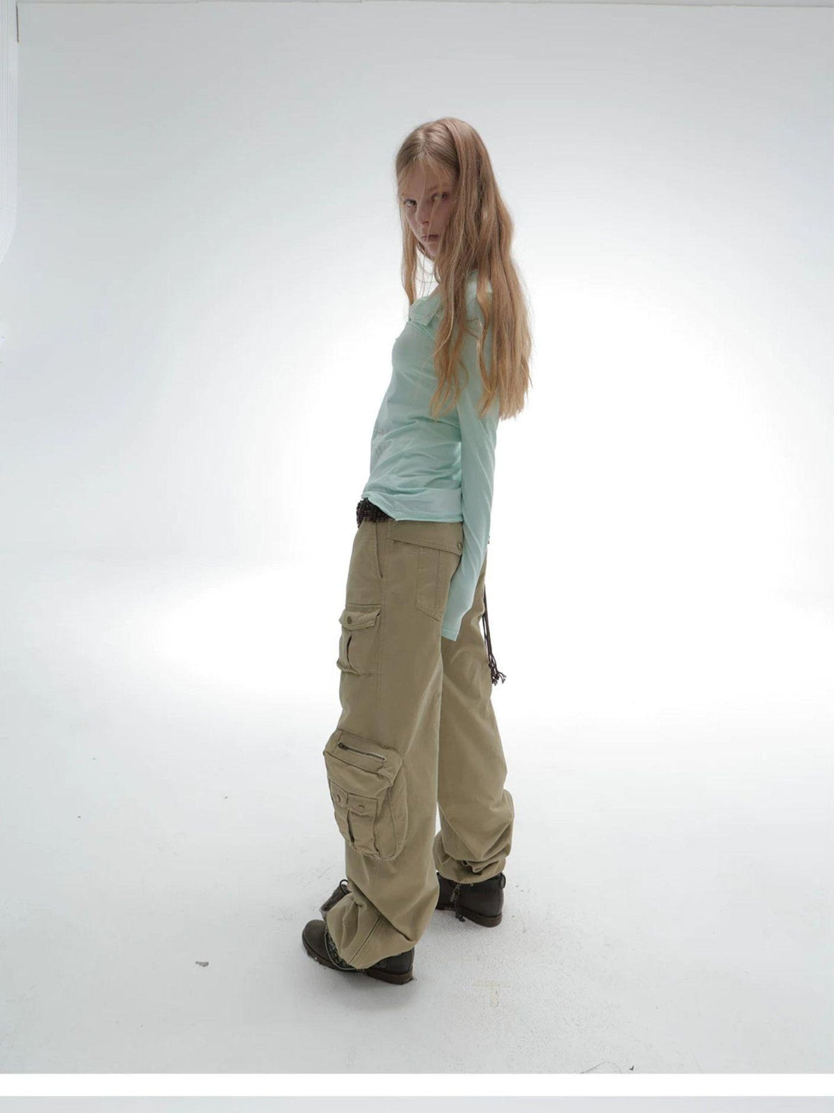 Washed Utility Pocket Straight Leg Techwear Women's Cotton Cargo Pants