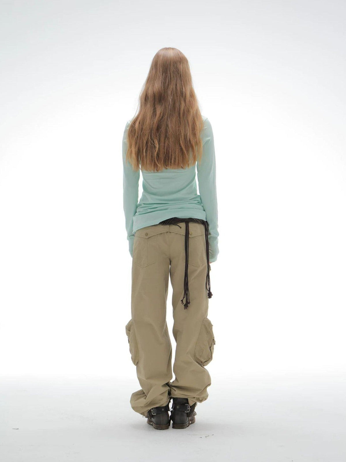 Washed Utility Pocket Straight Leg Techwear Women's Cotton Cargo Pants