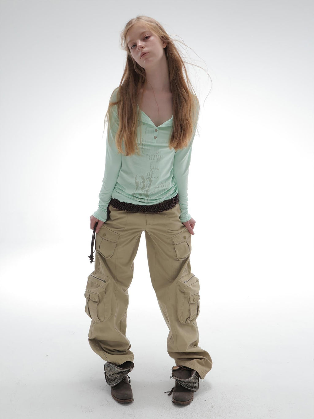 Washed Utility Pocket Straight Leg Techwear Women's Cotton Cargo Pants