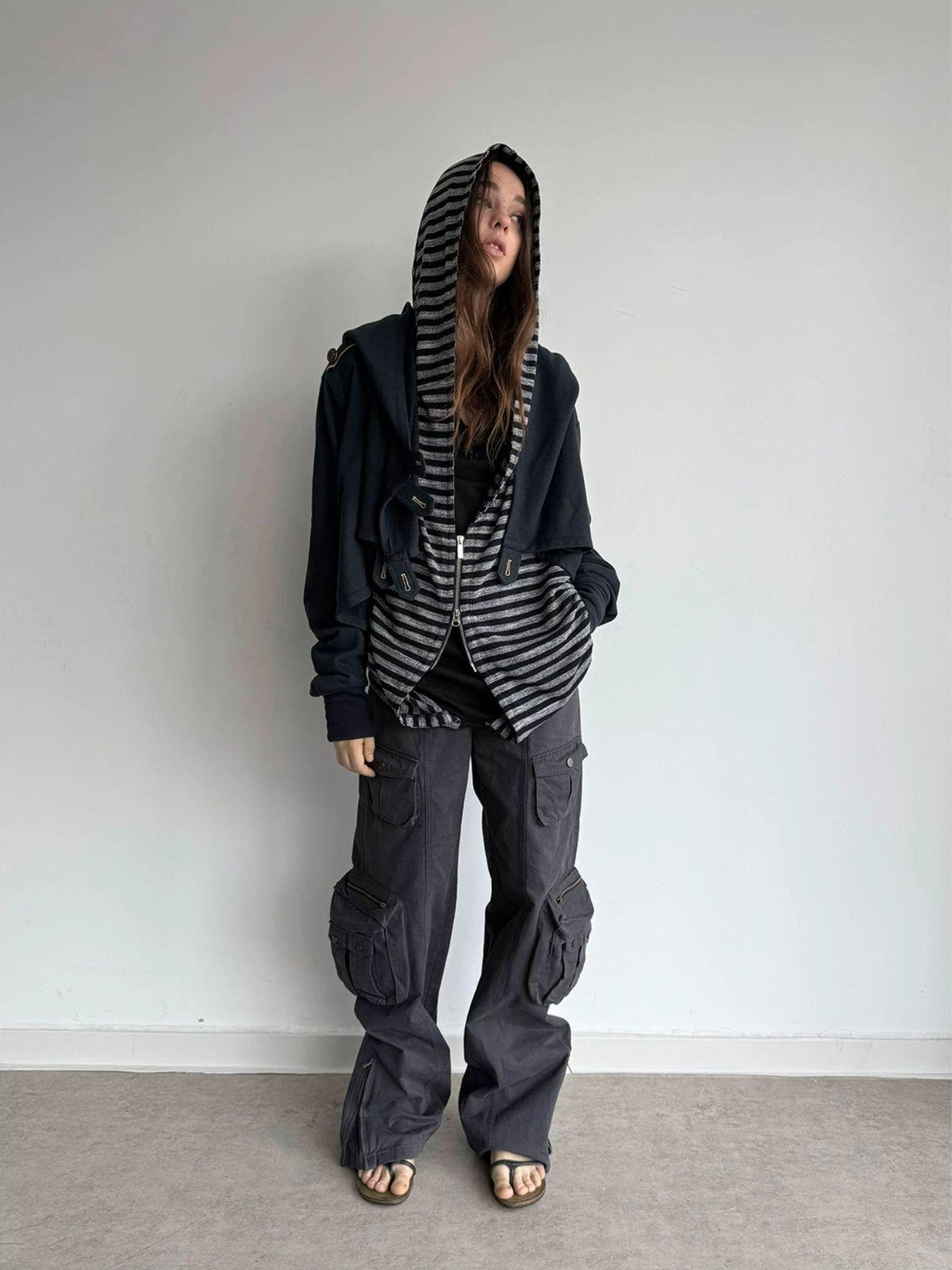 Washed Utility Pocket Straight Leg Techwear Women's Cotton Cargo Pants