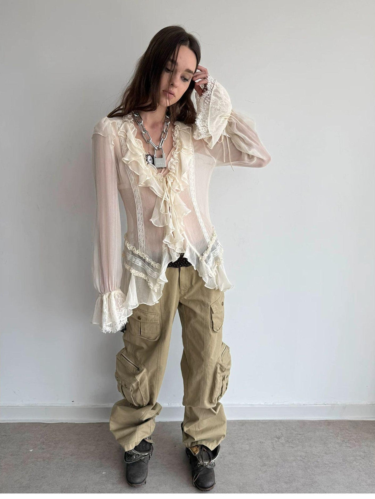 Washed Utility Pocket Straight Leg Techwear Women's Cotton Cargo Pants