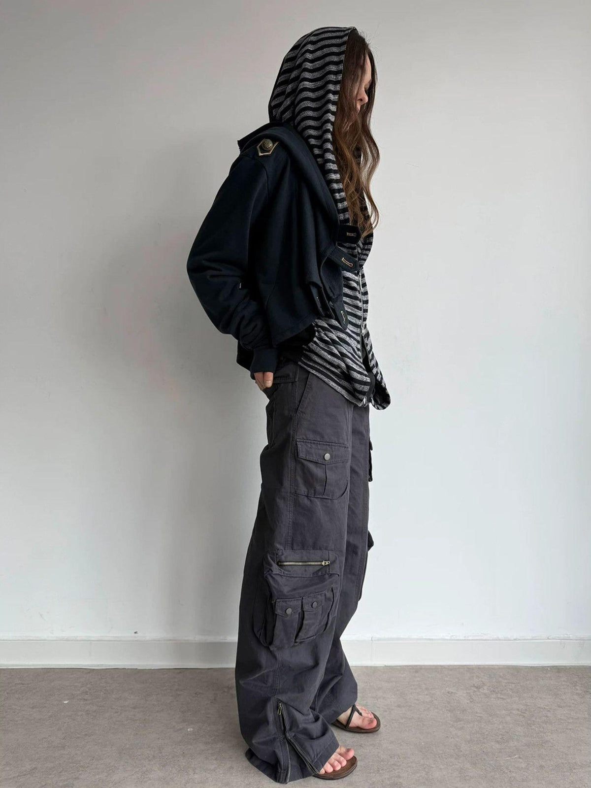 Washed Utility Pocket Straight Leg Techwear Women's Cotton Cargo Pants