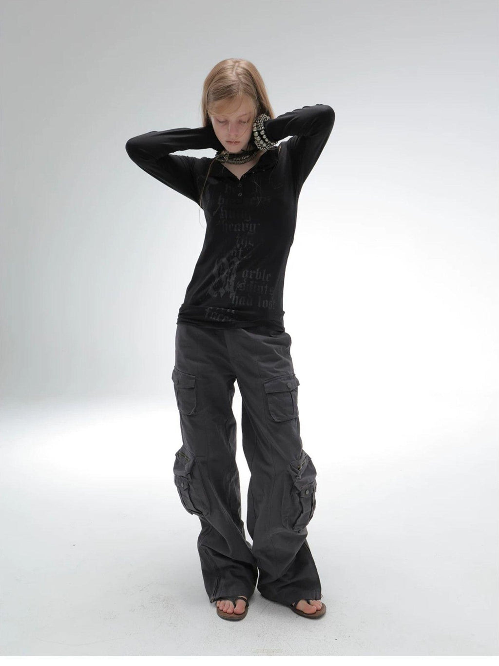 Washed Utility Pocket Straight Leg Techwear Women's Cotton Cargo Pants