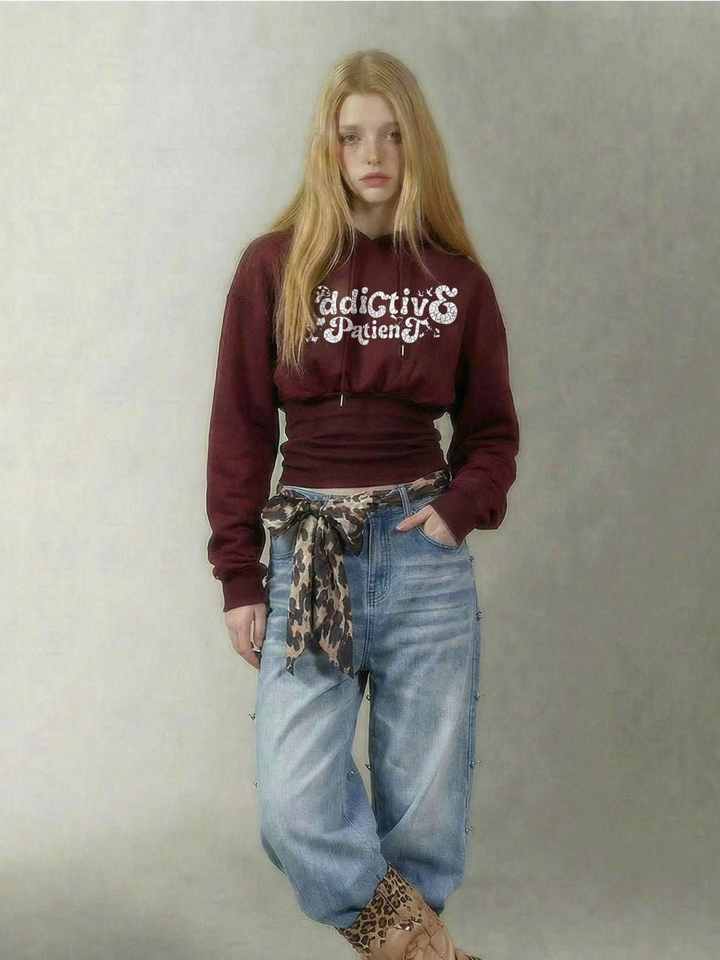 Deep Red 3d Letter Embossed Slim Fit Women's 100 Percent Cotton Hoodies