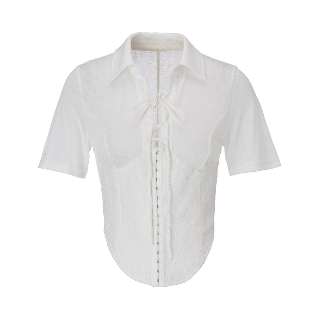 Elegant Herringbone Floral Tie Waist Slim Fit Women's Viscose Blend Blouses