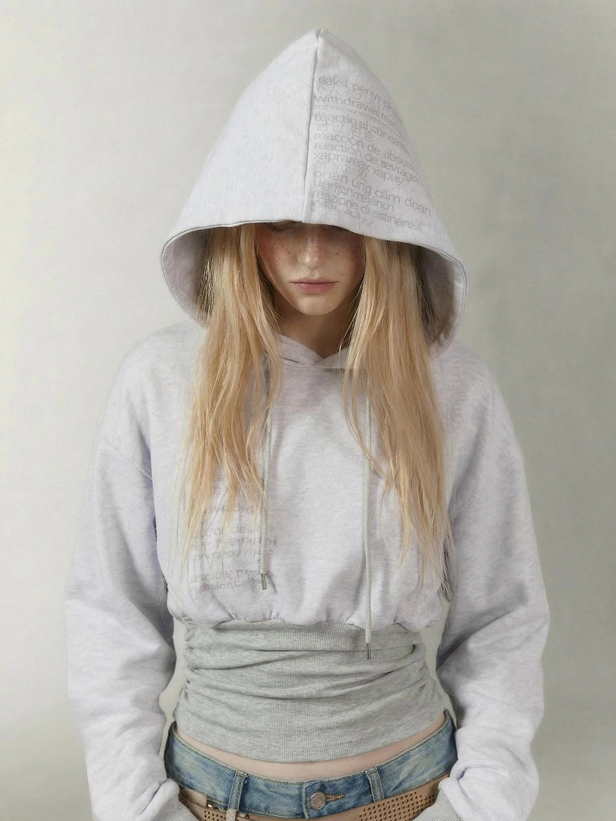 Gray Girl Print Fleece Lined Slim Cropped Women's 100 Percent Cotton Hoodies