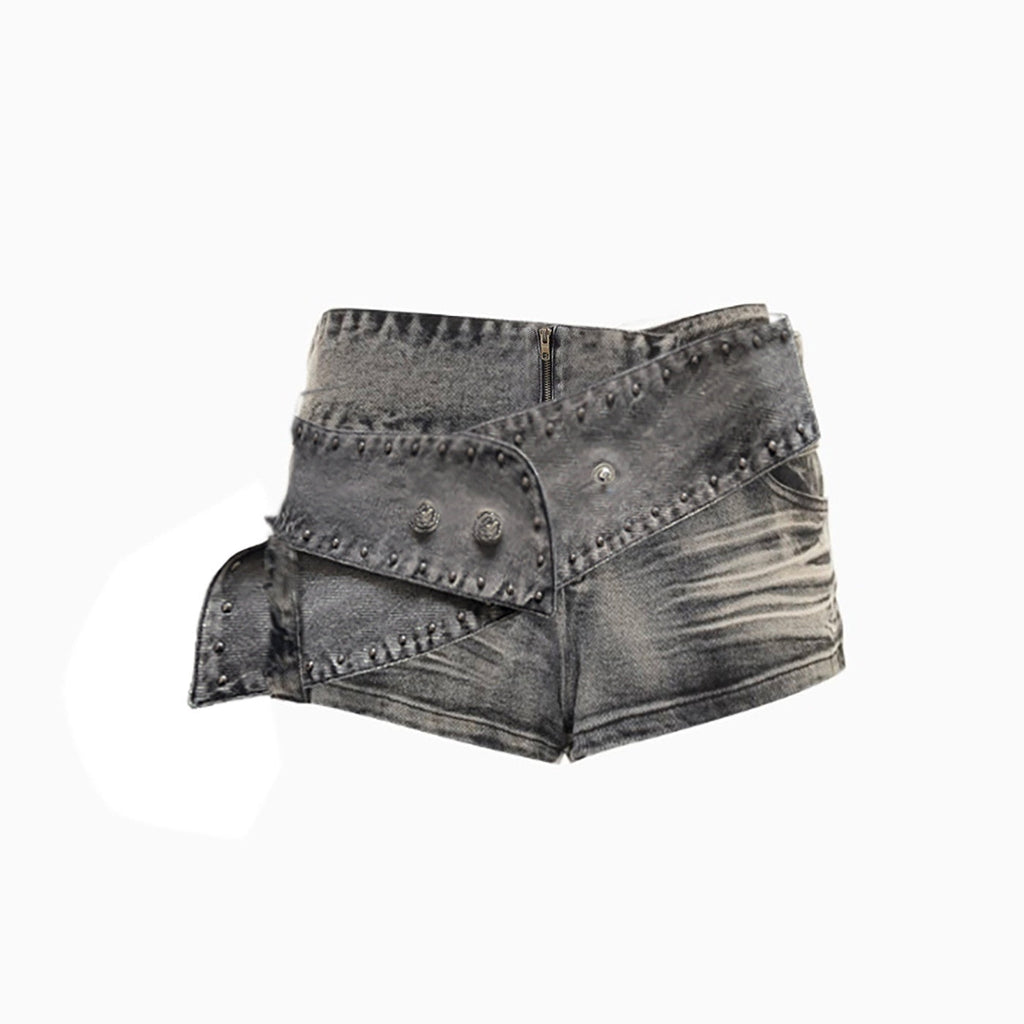 Light Wash Distressed High Rise A Line Slimming Women's Stretch Denim Shorts