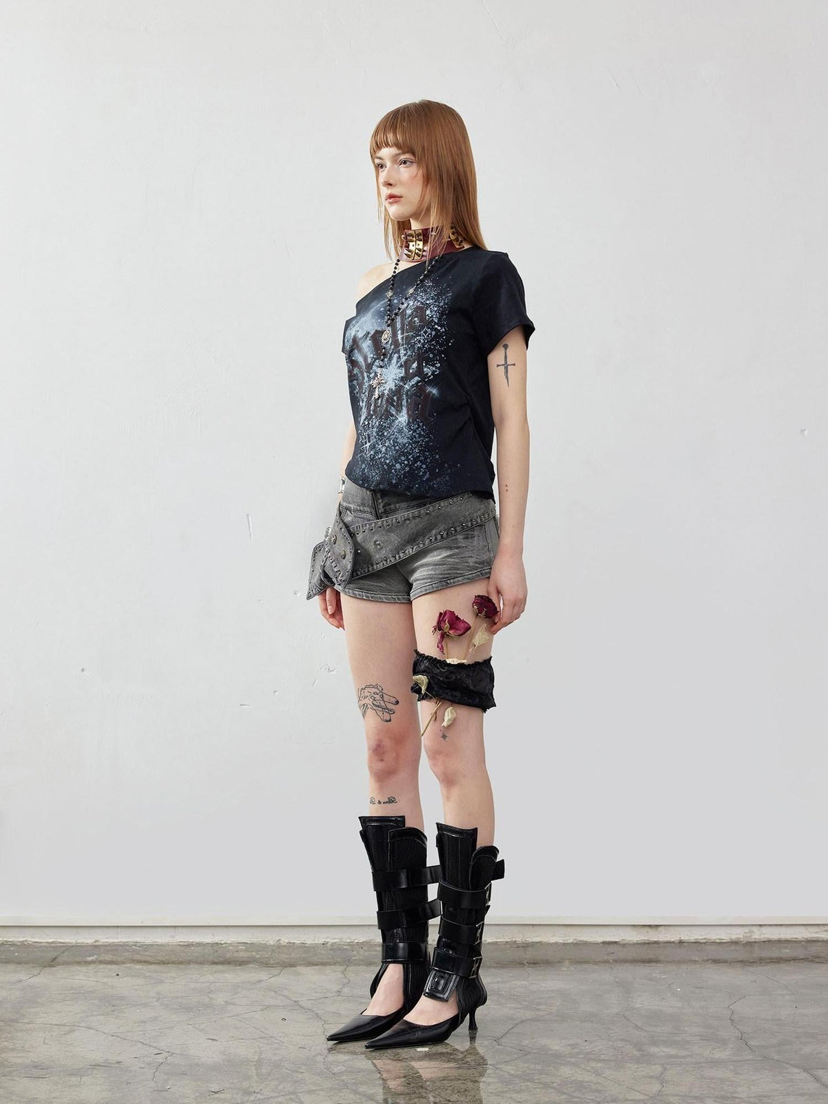 Light Wash Distressed High Rise A Line Slimming Women's Stretch Denim Shorts