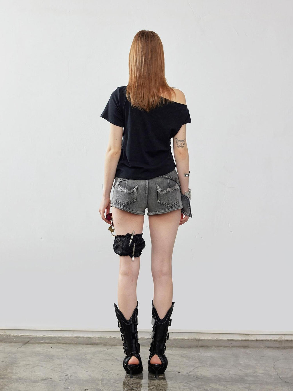 Light Wash Distressed High Rise A Line Slimming Women's Stretch Denim Shorts